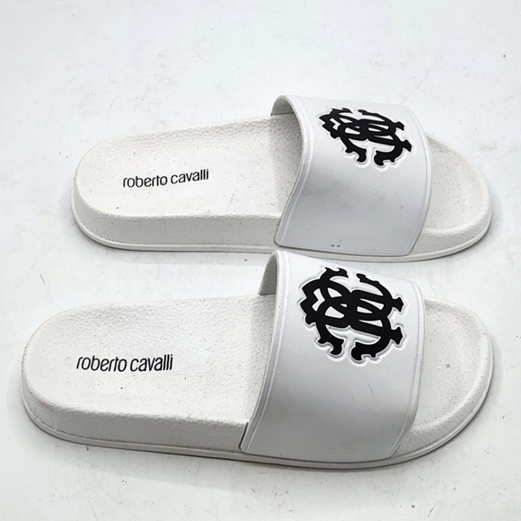Roberto Cavalli Women Logo Pool Slides Sandals In White Size 6 - Picture 5 of 16